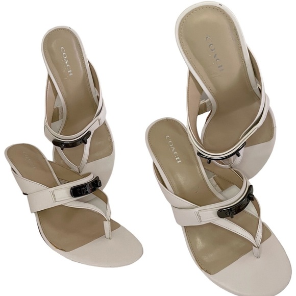 Coach Turnlock Leather Olina Matte White Thong Heel Dress Sandals Women’s 8.5 - Picture 4 of 15